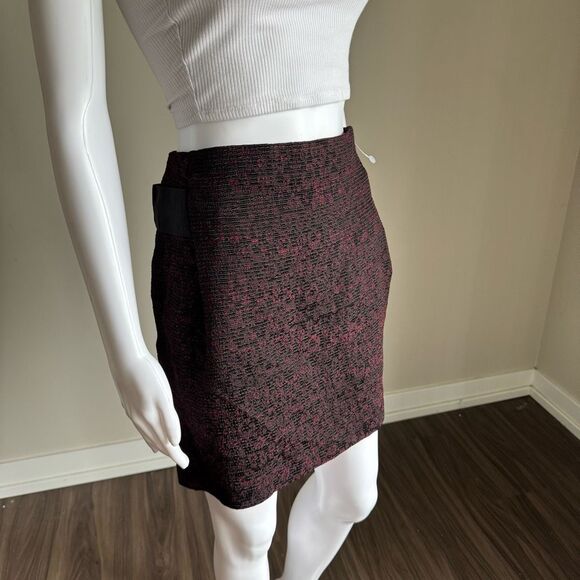 The Kooples Tweed Mini Skirt Burgundy + Black - Picture 2 of 10